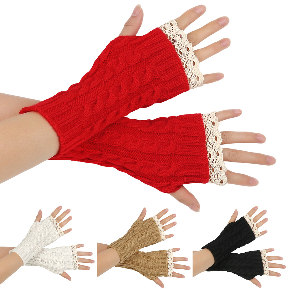 Fingerless Glove Knit - Leuke Y2K dames kanten vingerloze handschoenen,