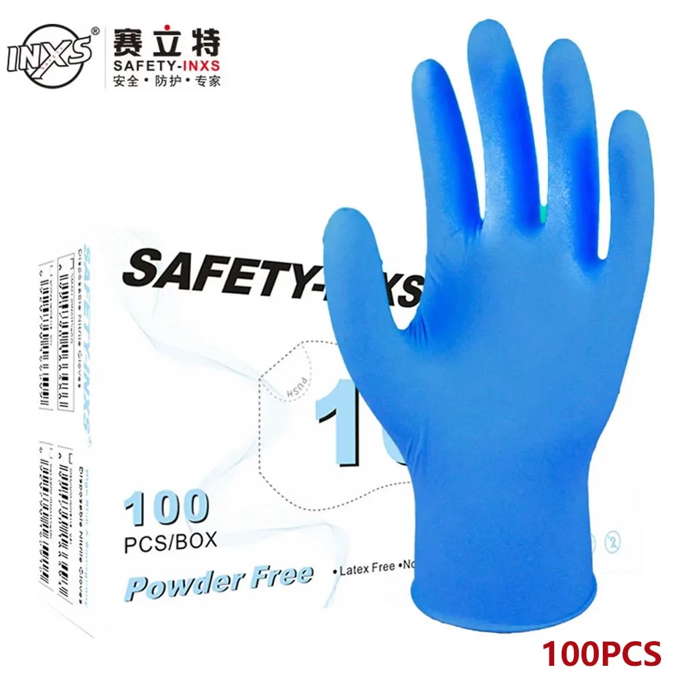 Exam Glove Nitrile - 100 stuks blauwe nitril onderzoekshandschoenen, poedervrij,